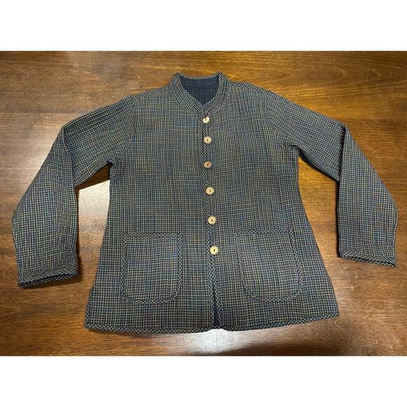 None and/or Unknown Jackets & Blazers - Reversible Lagenlook Cottage Quilted Jacket Women XL Colorful Artsy Texture